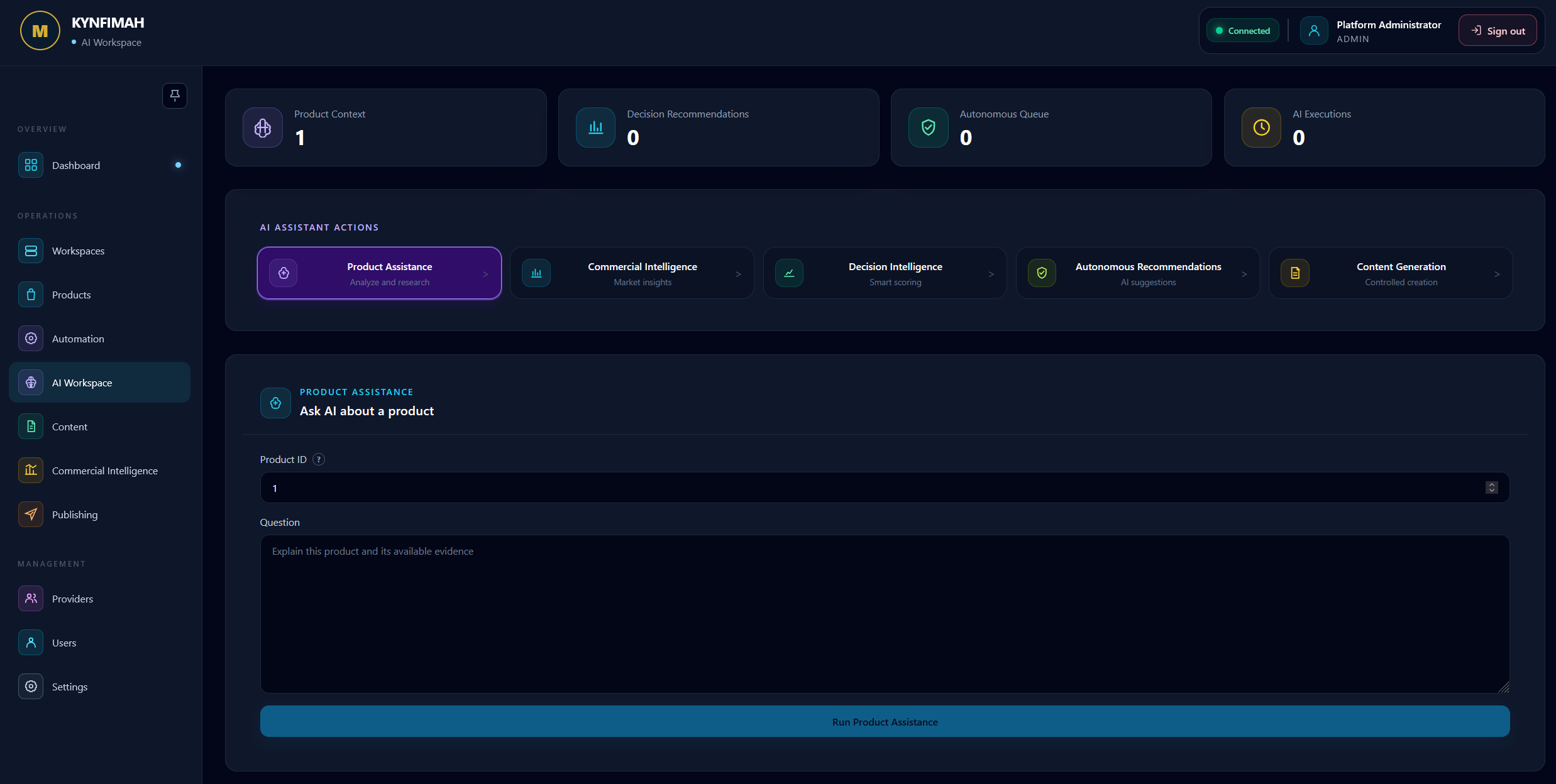 KYNFIMAH AI Workspace interface